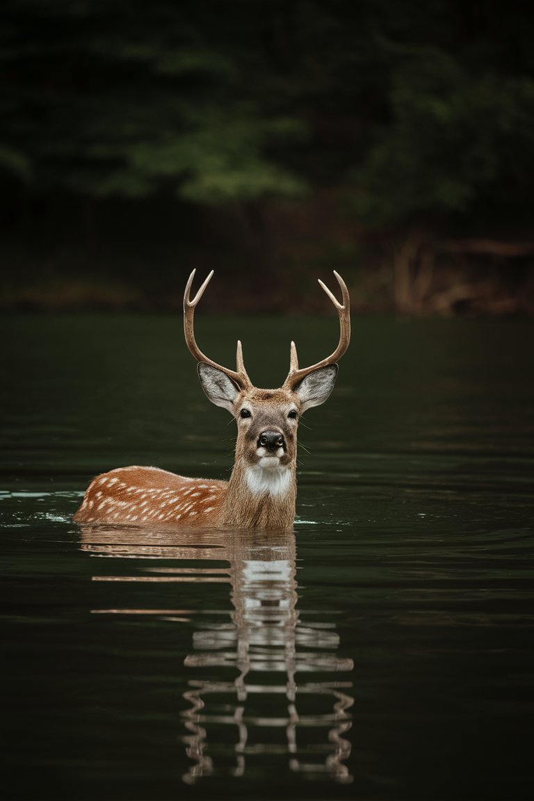 Deer swimming in the lake