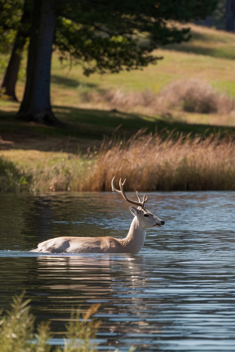 Majestic Deer swimming in the lake