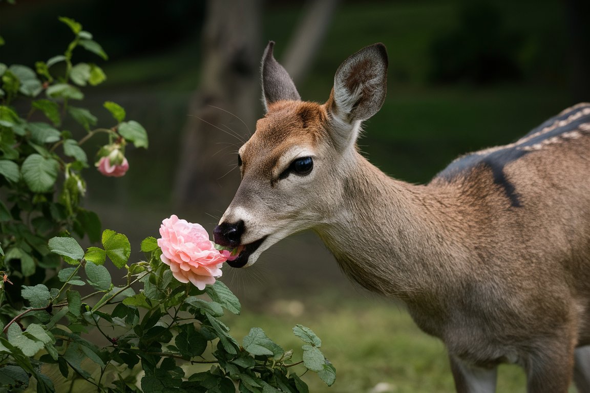 Deer eating rose