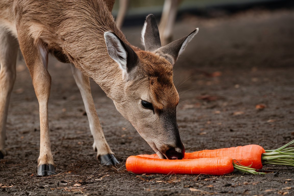 Deer eating a carrot