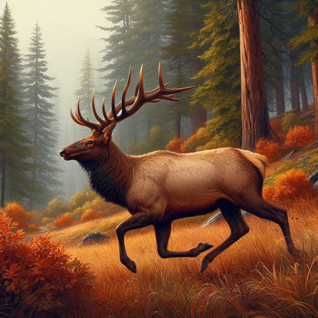 Elk running around in the forest